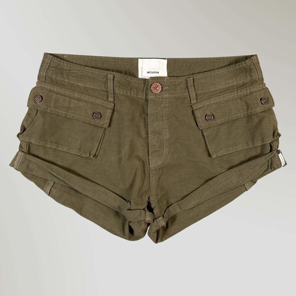 One Teaspoon Women's Shorts Cadet Bandits Dark Khaki Low Waist Cut Off Size 30